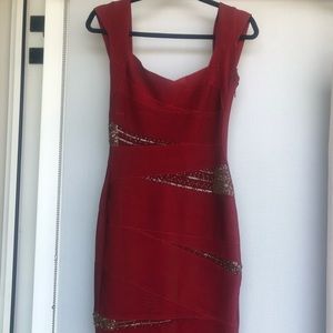 Herve Leger Red Sequin Bandage Dress